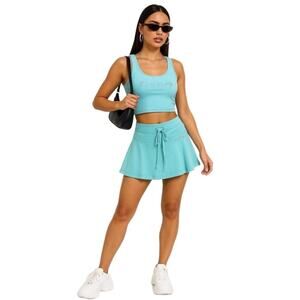 bebe‎ Y2K Rhinestone Logo Circle Mini Skirt Turquoise Blue  L Athleisure NWT